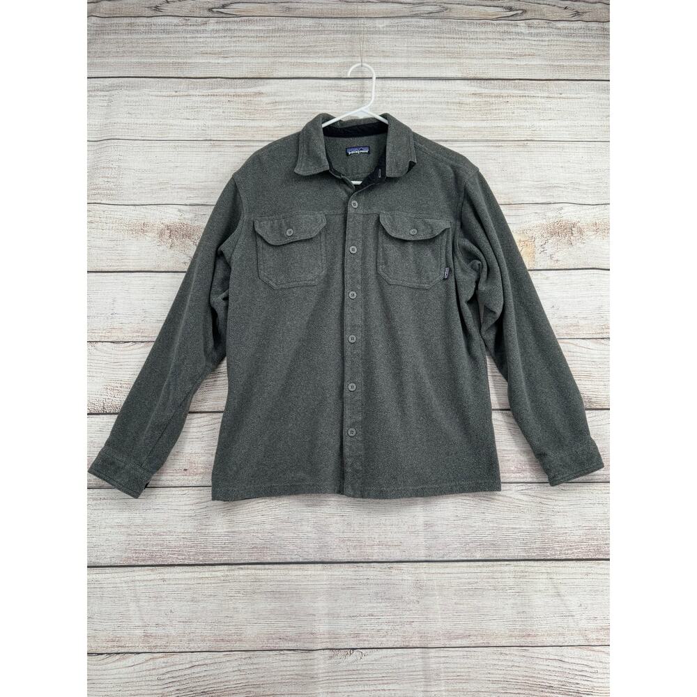 Patagonia Fleece Button Down Shirt Mens XL Gray Stretch‎